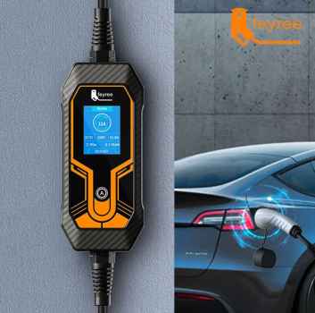 E-Auto Ladegerät, mobile Wallbox, mit großem Display, 5 m Länge, 11 KW, Typ 2, für Kraftsteckdosen, rote CEE Dose, inklusive Transporttasche